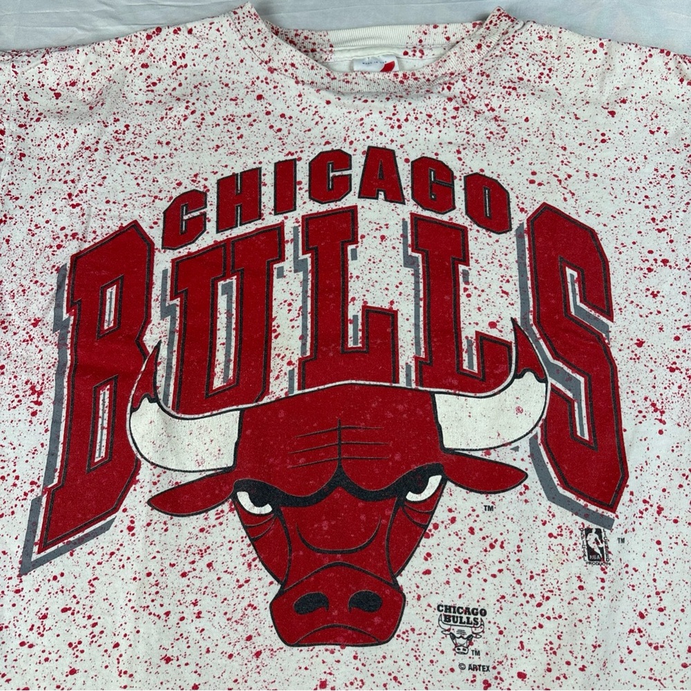 Vtg 90s Chicago Bulls Graphic All Over Print Artex T Shirt XL